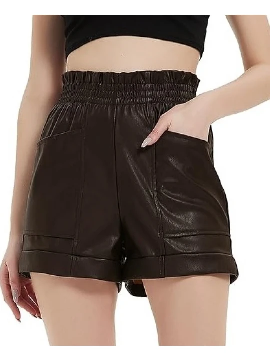 High Waist Dark Brown Leather Shorts