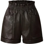High Waist Dark Brown Leather Shorts
