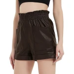 High Waist Dark Brown Leather Shorts
