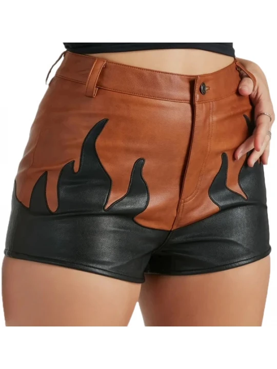 Leather Flame Detailing Shorts