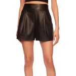 Leather Pleated Shorts In Brown
