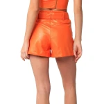 Orange Leather Short With Waist Tie