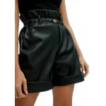 Paperbag Waist Black Leather Shorts