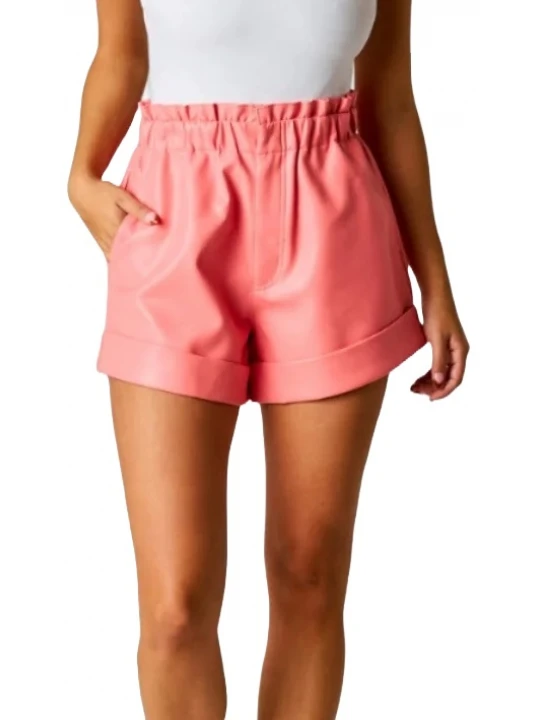 Paperbag Waist Leather Shorts Pink