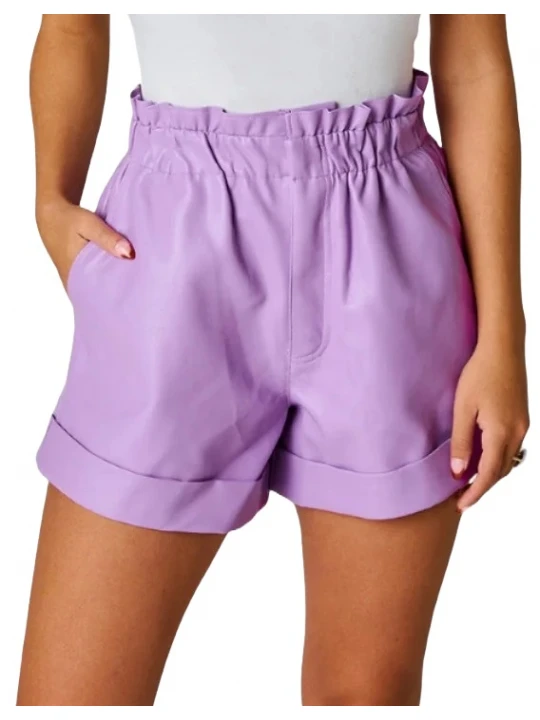 Paperbag Waist Leather Shorts Purple