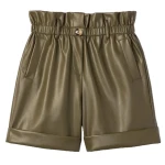 Paperbag Waist Olive Green Leather Shorts