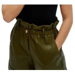 Paperbag Waist Olive Green Leather Shorts