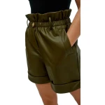 Paperbag Waist Olive Green Leather Shorts