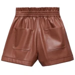 Patch Pockets Brown Leather Shorts