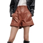 Patch Pockets Brown Leather Shorts