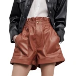 Patch Pockets Brown Leather Shorts