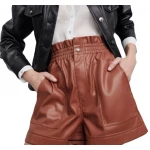 Patch Pockets Brown Leather Shorts