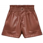 Patch Pockets Brown Leather Shorts