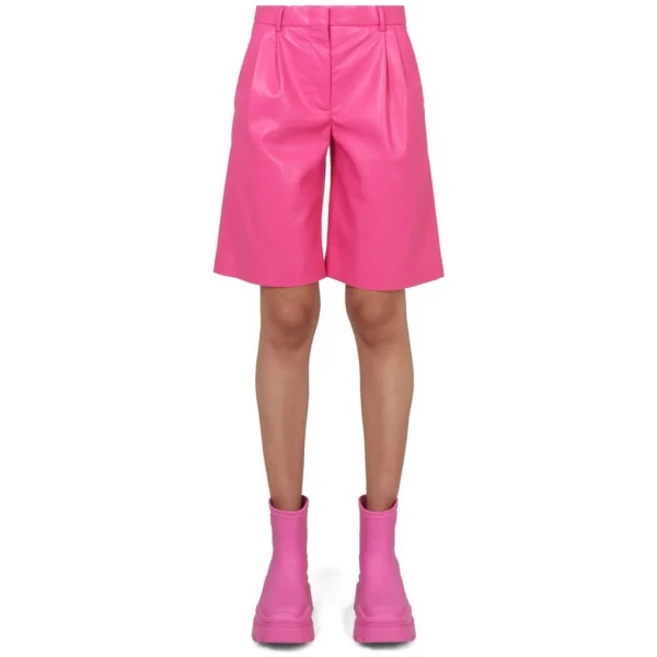Pleated Pink Leather Bermuda Shorts