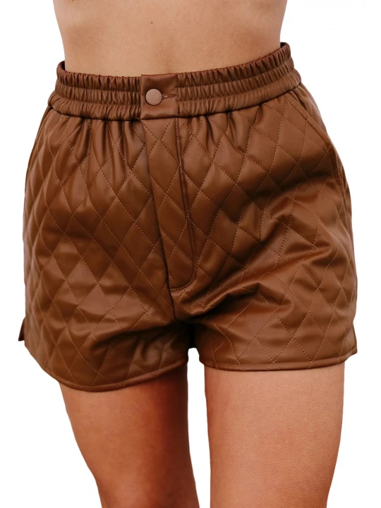 Quilted Brown Leather Shorts