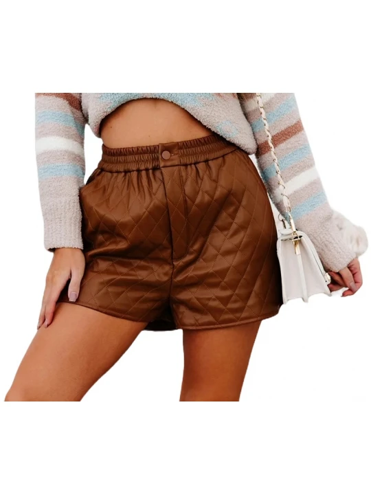 Quilted Brown Leather Shorts