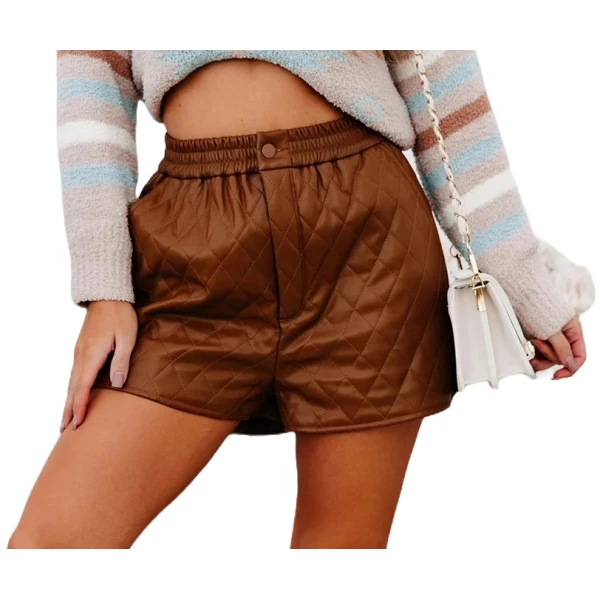 Quilted Brown Leather Shorts
