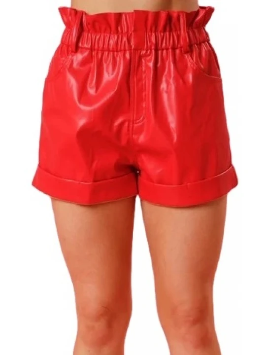 Red Leather Paperbag Shorts