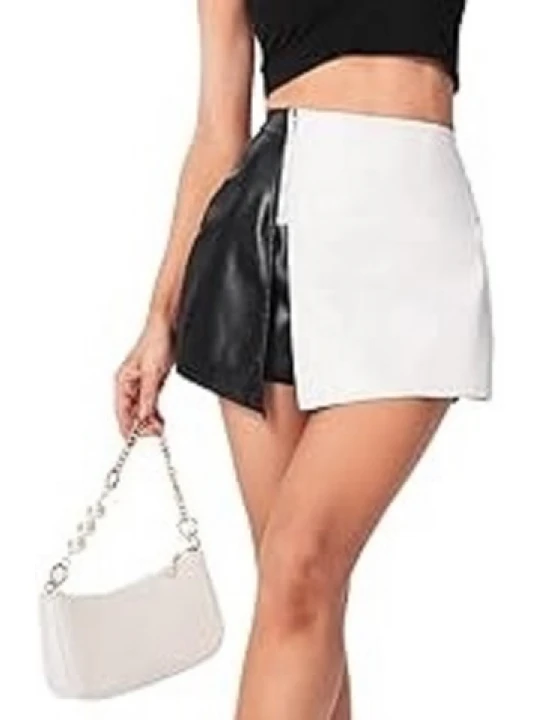 Skirt Look Black And White Leather Shorts