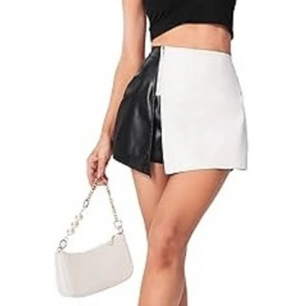 Skirt Look Black And White Leather Shorts