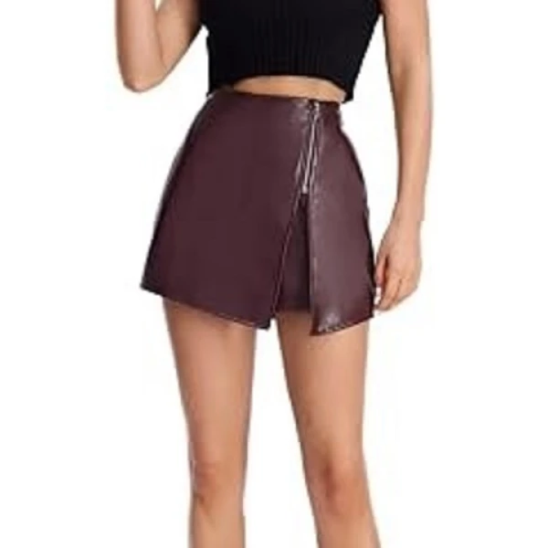 Skirt Look Burgundy Leather Shorts