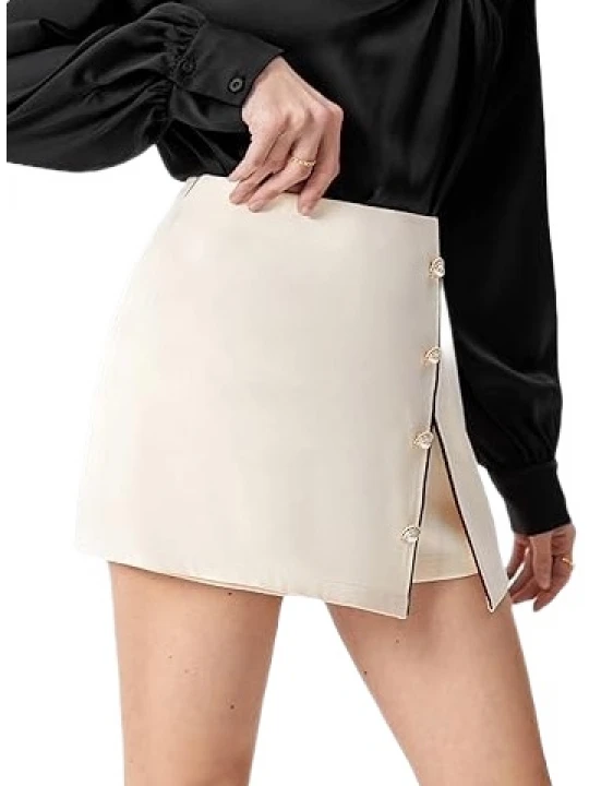 Skirt Look Off White Leather Shorts
