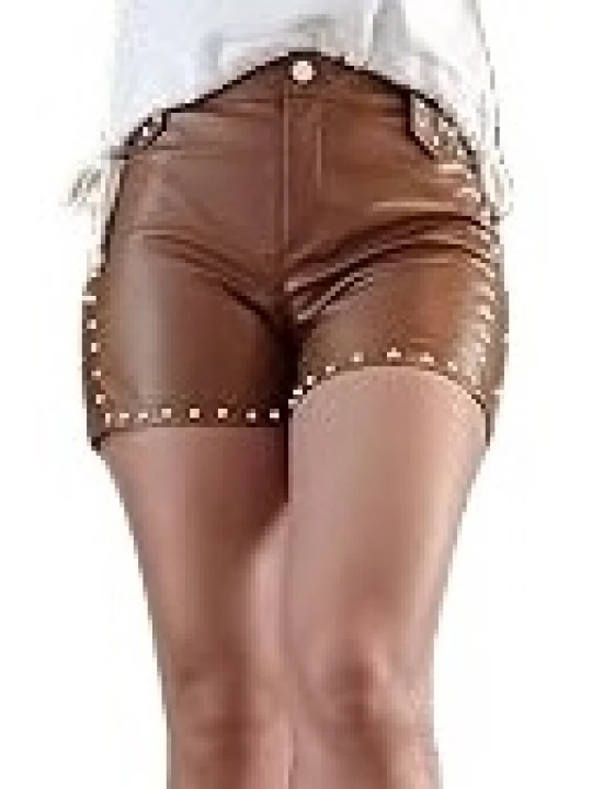 Studded Detailing Brown Leather Shorts