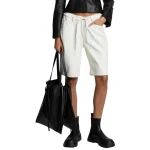 Tied Waist Off White Leather Shorts