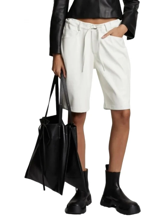 Tied Waist Off White Leather Shorts