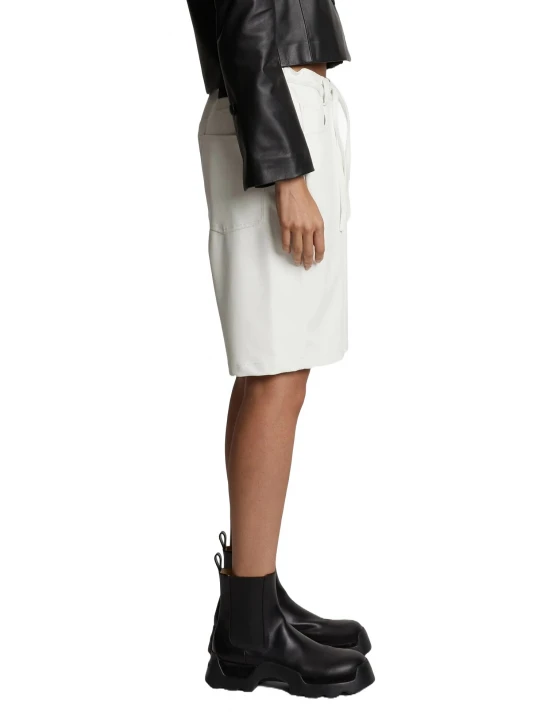 Tied Waist Off White Leather Shorts