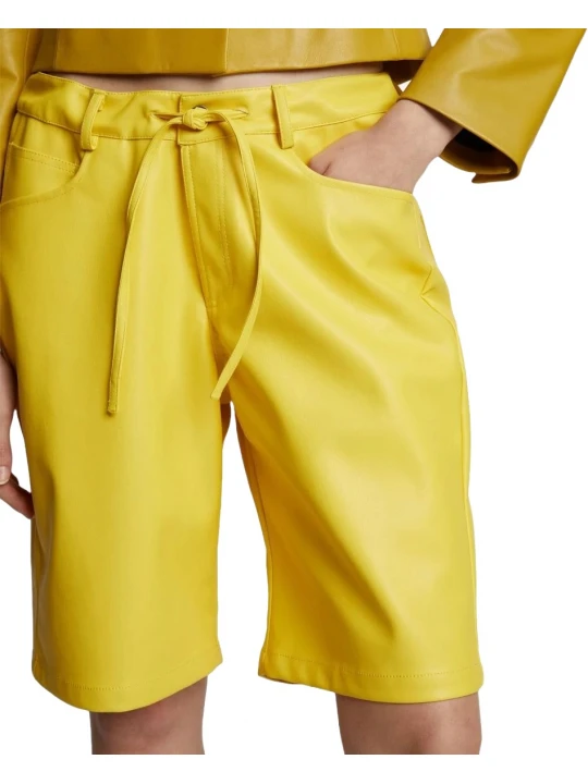Tied Waist Yellow Leather Shorts