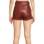 Turn Up Hem Brown Leather Shorts