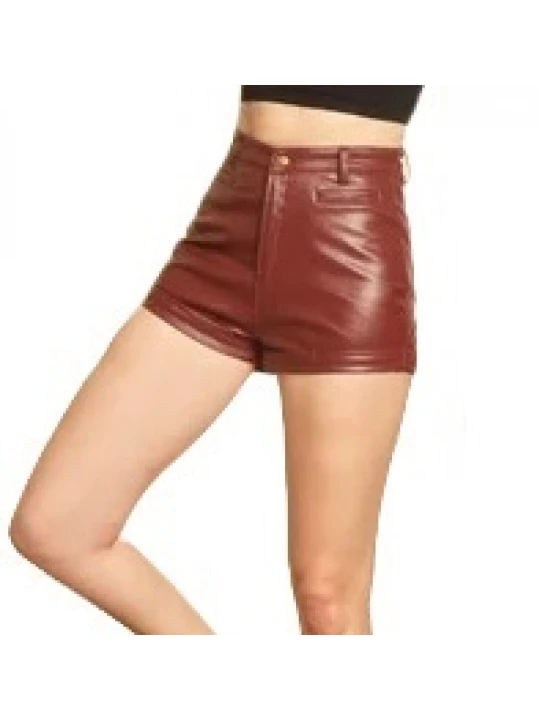 Turn Up Hem Brown Leather Shorts