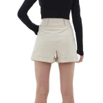 Turn Up Hem Cream Leather Shorts