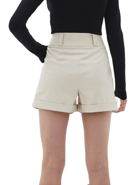 Turn Up Hem Cream Leather Shorts