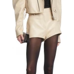 Zipper Fly Beige Leather Shorts