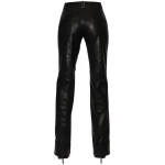 Womens Real Long Straight Leg Black Leather Pants
