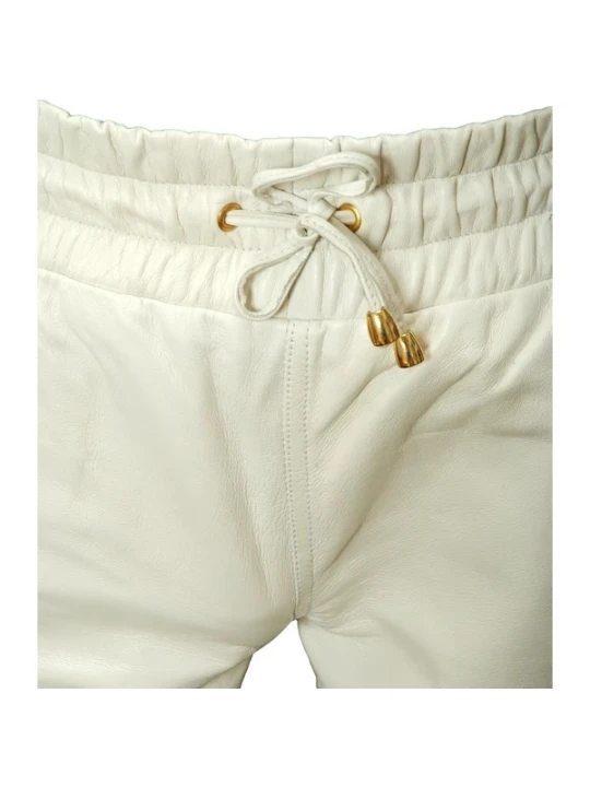 Mens Relaxed Fit Real White Leather Joggers Sweat Pants