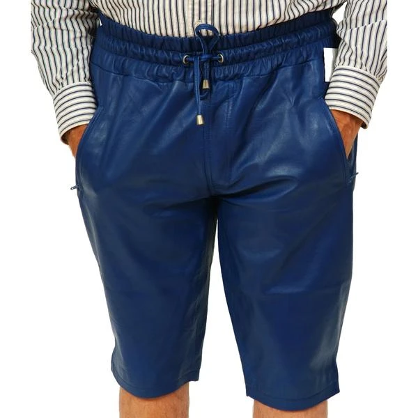 Mens Relaxed Fit Smooth Blue Leather Shorts