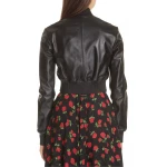 Sport Staple Long Sleeves Black Leather Bomber Jacket for Ladies