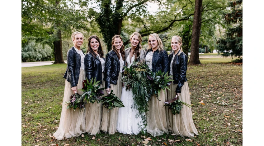 Bridal Party Leather Jackets Rocking on Wedding Day