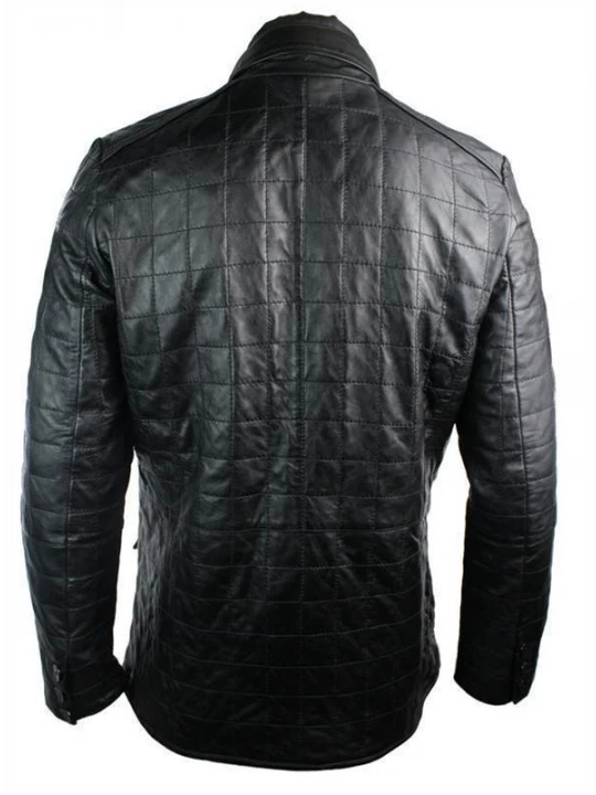 Celebrity Quilted Style Pure Black Leather Blazer for Men