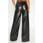 Classic Female Fashion Wide Leg Leather Trousers Pants