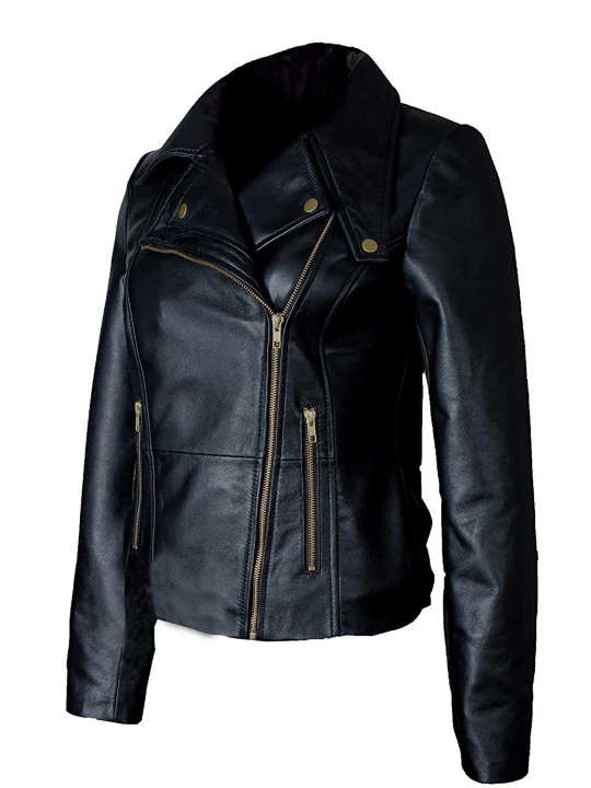 Cool Womens Black Leather Biker Style Jacket