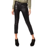 Custom Made Casual Zip Pockets Black Leather Ladies Capri Pant