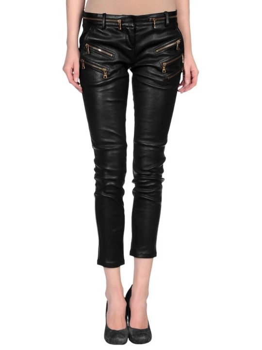 Custom Made Urbane Leather Capri Pants For Women
