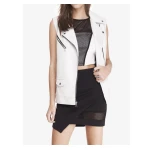 Elongated Minus White Leather Moto Vest for Women