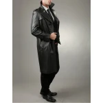 Full Length Black Leather Trench Coat for Men