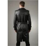 Full Length Black Leather Trench Coat for Men