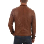 Genuine Lambskin Tan Brown Leather Biker Motorcycle Jacket